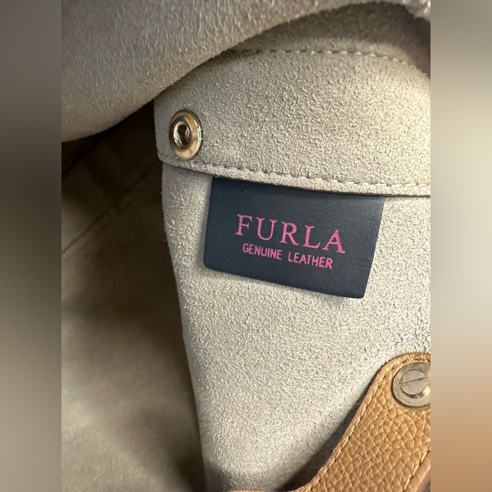 Furla Eden Medium Caramel Brown Pebbled Leather Tote Bag - Picture 9 of 14